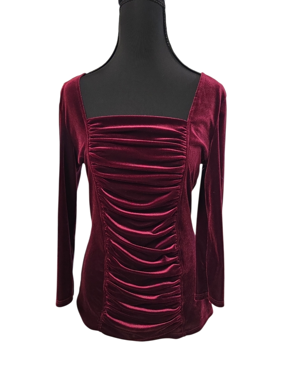 Boston Proper Burgandy Long Sleeve Whimsigoth Velvet Top S - Picture 5 of 5